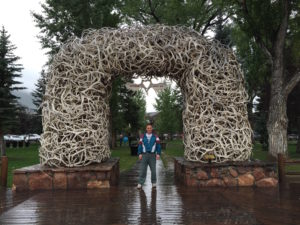 Mark at the famous elk antler sculpture- Jackson, Wyoming.